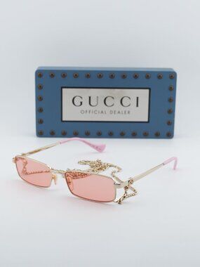 Gucci GG1600S 004 Rectangle Sunglasses - Gold / Pink